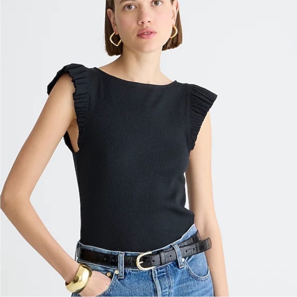 J. Crew Vintage Ribbed Ruffle Sleeve Boatneck Top